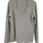 J.Crew 100% Cashmere Sweater Gray V Neck Rolled Hem Italian Yarn Large Soft Luxe Photo 0