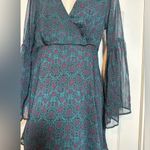 Miami Green Women’s V-Neck Long Bell Sleeved Midi Stretch Waist Fit & Flare Photo 3