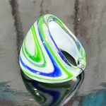 Vintage Blue  Green Swirl Murano Style Glass Dome Ring Size 6.5 Photo 4