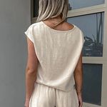 Beige Cotton & Linen Pockets Shorts Set Two Photo 2