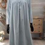 Eileen West Blue Cotton Nightgown Long Sleeve Lace Trim Sleep Dress Small Photo 0