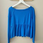 Free People  Pullover Long Sleeve Crop Top Blue Sz Small Photo 6