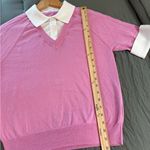 Minnie Rose  Cotton Cashmere Collared V-Neck in Raspberry. Size Medium. Photo 13