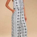 Lulus Lulu’s Sparrow White Tribal Print Sleeveless Cropped Wide Leg Jumpsuit XS Photo 0