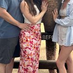 12th Tribe Red orange light pink white  satin maxi flower skirt Photo 1