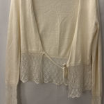Jones New York  Womens Sm Ivory Knit Tie-Front Crochet Cardigan Shrug Cardigan Photo 0