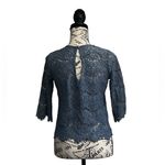 Lilly White Lace Crochet Overlay 3/4 Sleeve Blouse Womens Blue Sheer Boho S Photo 3