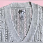 Chico's Sweater Womens Sz1 🩶Gray🩶 Metallic V Neck Cable Knit Long Sleeve Pullover Photo 5