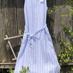 Sigrid Olsen  long white and blue striped linen maxi dress w/pockets M Photo 0