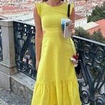 MARISSA WEBB COLLECTIVE Yellow Poplin Hourglass Waist Cutout Midi Dress Size 4 Photo 3