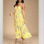 Lulus Meadow Flowers Yellow Floral Tie Strap Sleeveless Maxi Dress Size MEDIUM Photo 1
