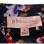 Philosophy Size S Navy Blue Floral Blouse V-Neck Cuffed Sleeve Dark Moody Print Photo 4