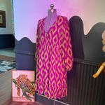 AQRL Italy Pink & Green V Neck Geometric Puff Sleeve Dress Photo 2