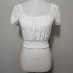 Hollister White Eyelet Bardot Neck Shirred Waist Crop Top Size XS Photo 1
