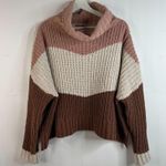 POL Size M Sweater High Up In The Sky Chunky Knit Turtleneck Long Sleeve Stripe Photo 2