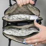 Guess Huntley Medium Cali Satchel In Black Faux Leather Alligator Photo 9