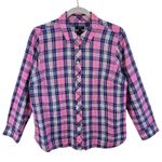 Talbots Pink Plaid Silver Shimmer Cotton Blend Button Up Long Sleeve Top Size LP Photo 0