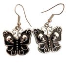 Goth Butterfly Skull Enamel Earrings Black Photo 5
