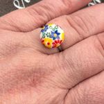Cute 1960s Colorful Floral Cabochon Stainless Steel Ring Red Photo 7