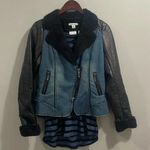 Tribal Jeans Y2K faux shearling pleather moto jacket zip with fur Blue Size M Photo 0