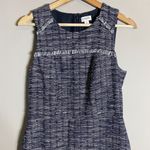 J.Crew Factory Tweed Fringe Sheath Dress Women's 2 Navy Sleeveless Career Preppy Blue Photo 6
