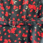 Talbots Vintage Cherry Print Black Red Belted Sleeveless Midi Dress Size 8 Photo 7