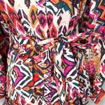 ZARA  Mini Dress Red Hot Pink Abstract Print Long Sleeve Drop Waist Ruffle XS Photo 3