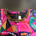 Judith Ann Creations Vintage 60s  Beaded Silk Colorful Kaftan Mini Dress Magenta Photo 7