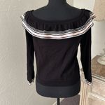 Divided Pink, white & black striped ruffle off shoulder long sleeve sweater Photo 3