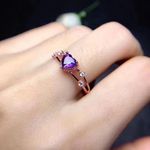 14K Rose Gold Plated Adjustable Birthstone Crystal Love Heart Amethyst Ring for Women Purple Photo 2