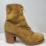 Frye  Karen Women Combat Boots 9.5 Tan Suede Leather Chunky Block Heel Photo 1