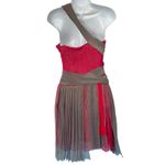 BCBGMAXAZRIA Runway Pink Lace Gray Mesh Ribbon Floral One Shoulder Dress Size 0 Photo 4