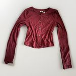 Wilfred Free  Aritzia Purple Long Sleeve Ribbed Crop Henley Shirt Button XS Jewel Photo 0