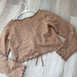 Cider Embroidered Cardigan Sweater Brown medium floral open tie front coquette Photo 3