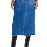 Paige Meadow Raw Hem Denim Midi Skirt Size 24 Photo 6
