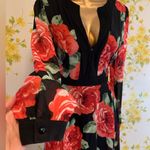 Red Flower Print Floor Length Dress Black Size M Photo 3