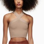 Aritzia Babaton Sculpt Knit Criss Cross Ribbed Cropped Tank Top Tan Beige Size S Photo 2