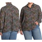 Pleione ANTHROPOLOGIE ANTHRO Black Multi Floral Long Sleeve Button Down Blouse S Photo 1