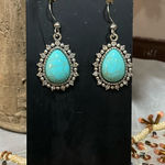 Turquoise stone dangle earrings with silver accents Blue Photo 0