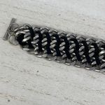 Source Unknown Silver Tone Chain Link Bracelet Black Braided Faux Leather Toggle Clasp NWOT Photo 5