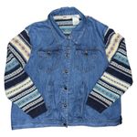 Faded Glory Vintage Y2K Half Denim Half Knit Fair Isle Jacket Blue Women’s 26W 28W 3X 4X Photo 0