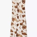 ZARA  cow patch satin effect boho western  Brown and Cream maxi long dress Photo 11