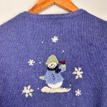 Croft & Barrow  Ramie Angora Snowman Embroidered Knit Cardigan Blue Sz Lg Holiday Photo 5