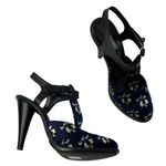 Opening Ceremony Jeanette Black & Blue Velvet Floral High Heel Sandals 41 EU Photo 0