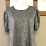 Liz Claiborne Silver Elbow Slight Puff Sleeve Tee w/ Gold Buttons- Med- NWOT Photo 1