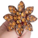 Vintage Brass Tone Gold Orange Rhinestones Summer Flower Pin Brooch Photo 0