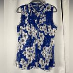 Elie Tahari  Trixie Ruffle Blue and White Floral Textured Sleeveless Blouse Photo 2