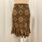 Loft VTG Ann Taylor Brown Medallion Print Mid-Length Skirt With Ruffle Hem - 8 Photo 1