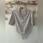 EXPRESS  Women's Gray Button-Up Bodysuit Photo 1