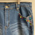 Vintage 90s Reworked Retro Disco Denim Rhinestone High Rise Wide Leg Tall Jeans Blue Size 12 Photo 4